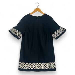 Banana Republic Embroidered-Sleeve Mini Dress Size S Black Bohemian Tribal Trim